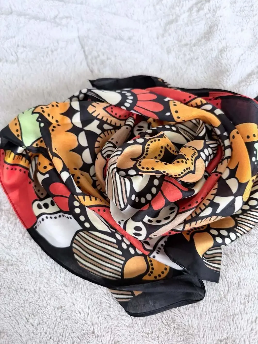 Abstract Geometric Floral Pattern Large Square 100% Silk Scarf